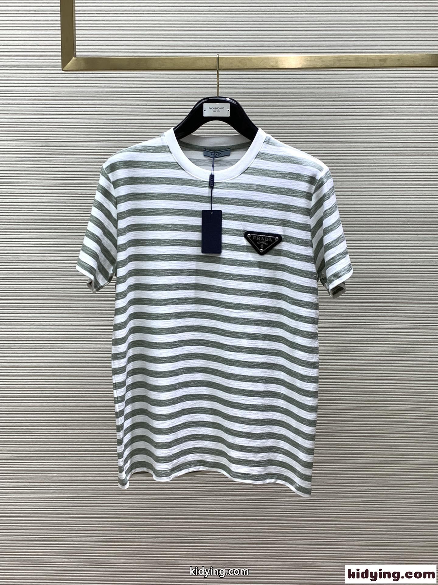 定番 カジュアル ストライプ 半袖Tシャツ プラダ Tシャツ コピー-0