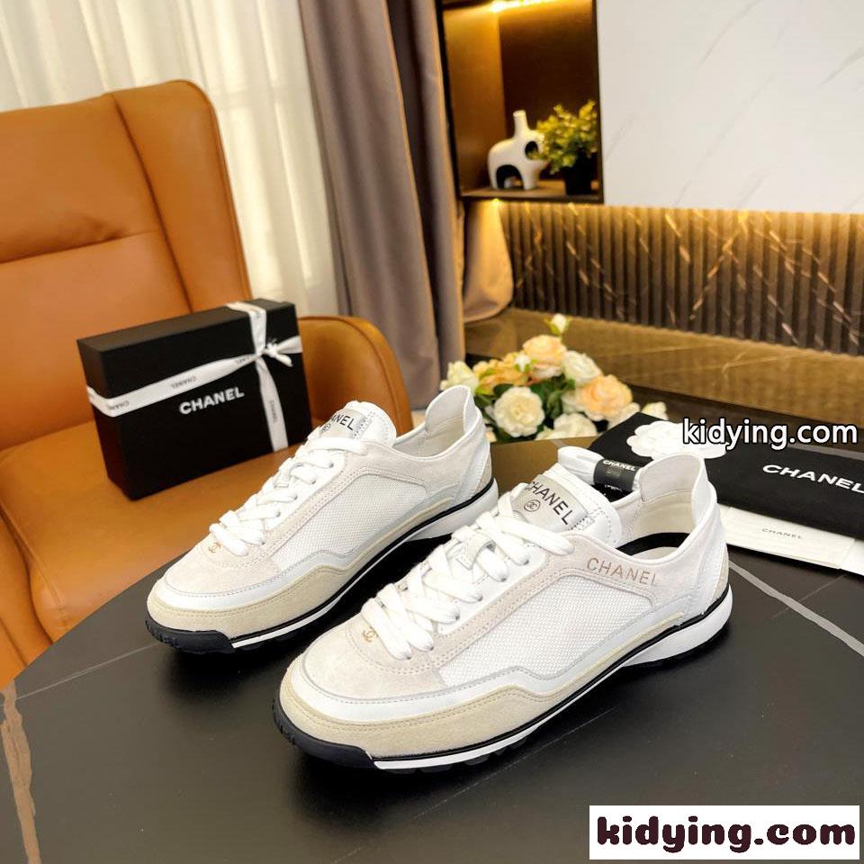 カジュアル スエード&メッシュ シャネル スニーカー 偽物 レディースシューズ-0