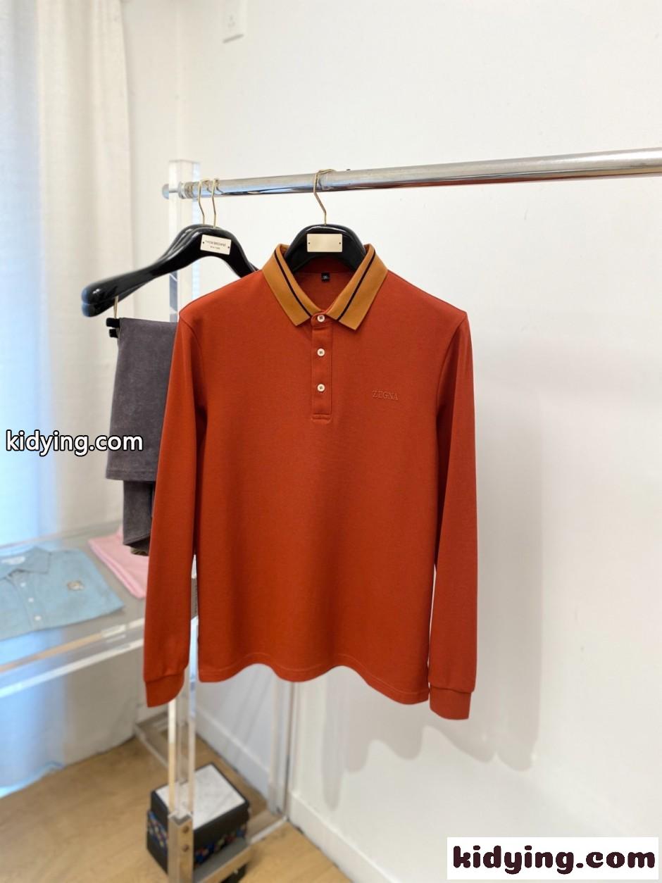 洗練された ロゴ入り エルメネジルド・ゼニア Tシャツ 偽物 長袖 ポロシャツ オレンジ-0