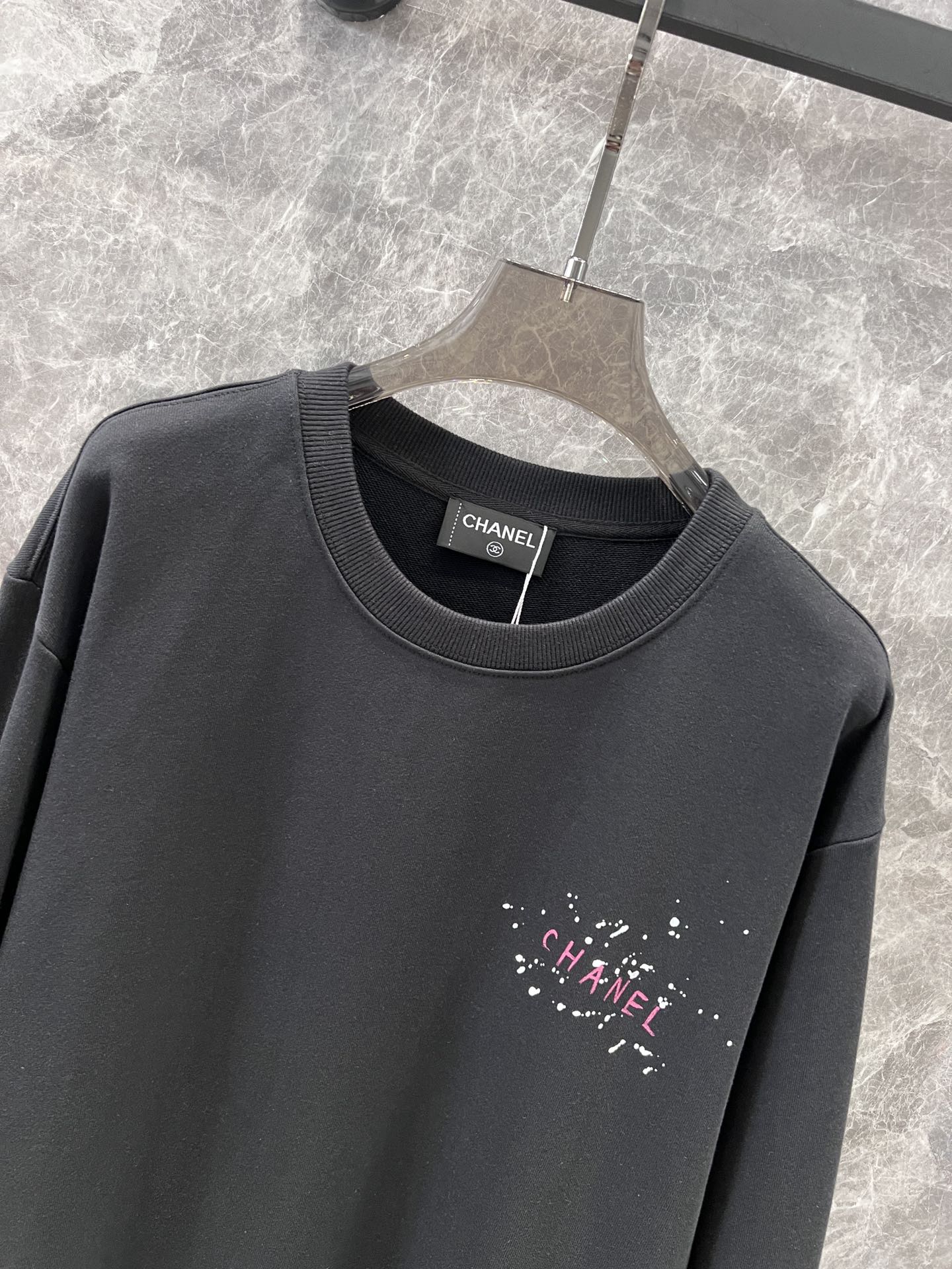 カジュアル プリント コットン スウェットシャツ シャネル Tシャツ コピー ブラック-4