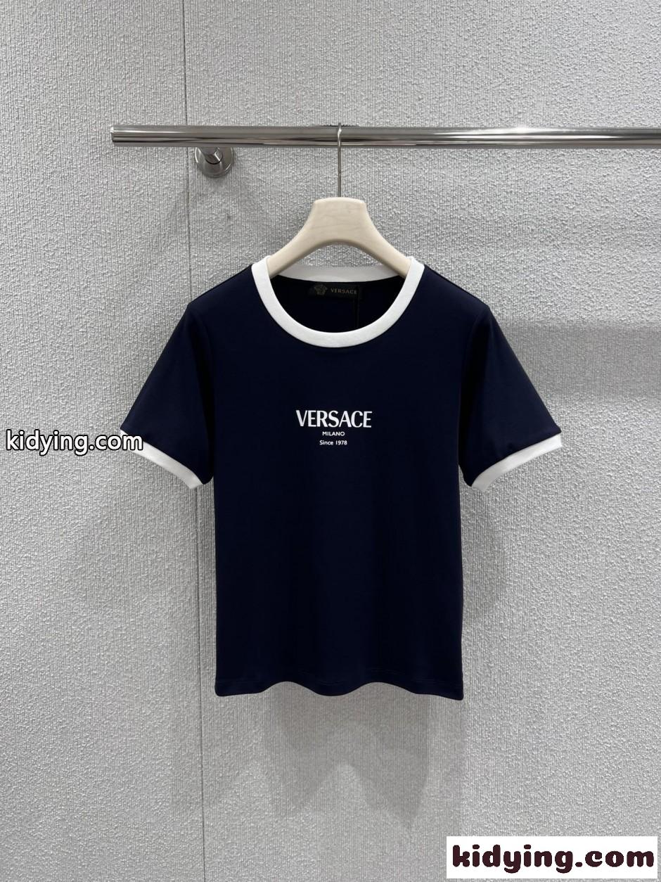 定番 カジュアル リンガーTシャツ ヴェルサーチ Tシャツ コピー ネイビー-2