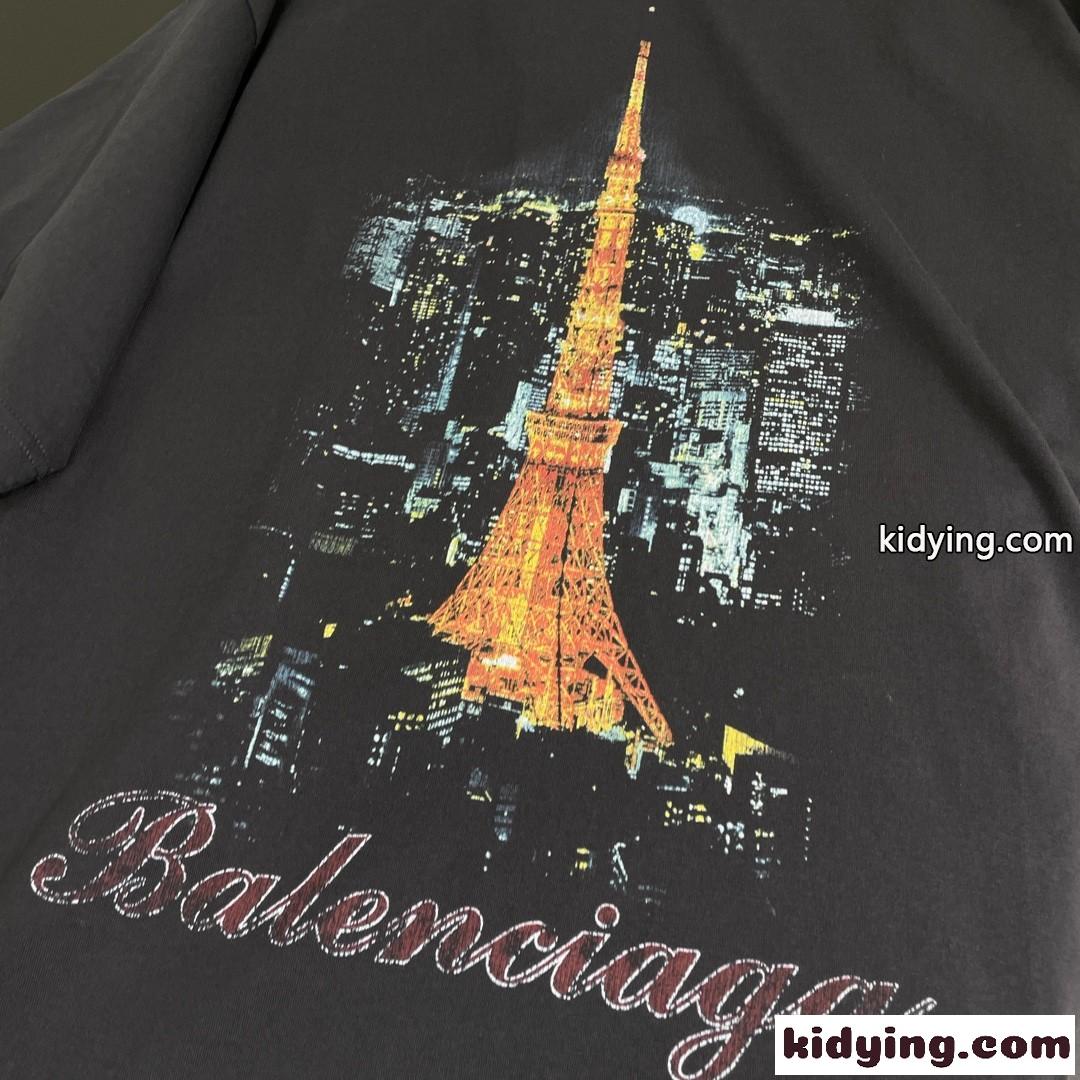 バレンシアガ 半袖Tシャツ コピー ユニセックス オーバーサイズ プリント Tシャツ-2