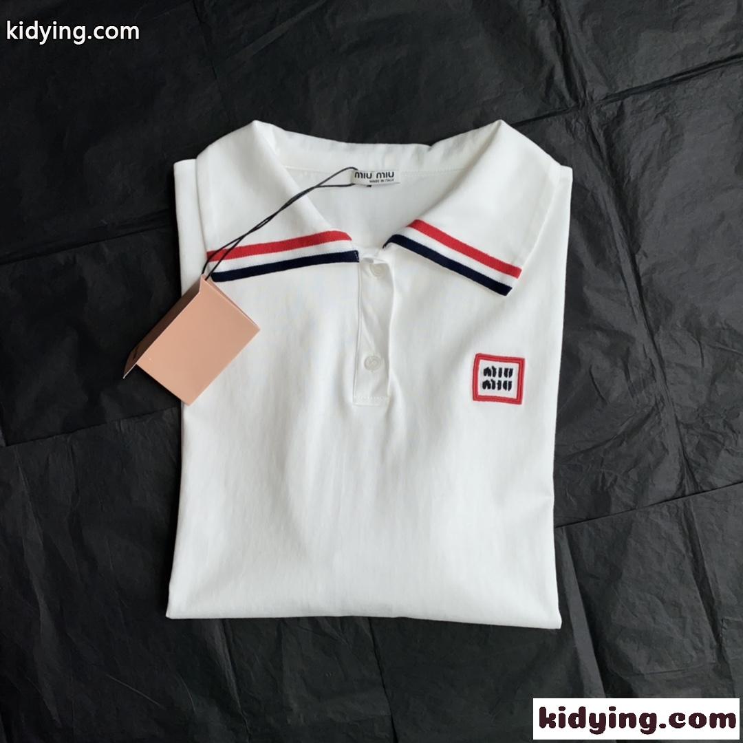 高級感 カジュアル 合わせやすい ロゴ入り ミュウミュウ 半袖tシャツ コピー ポロシャツ-3