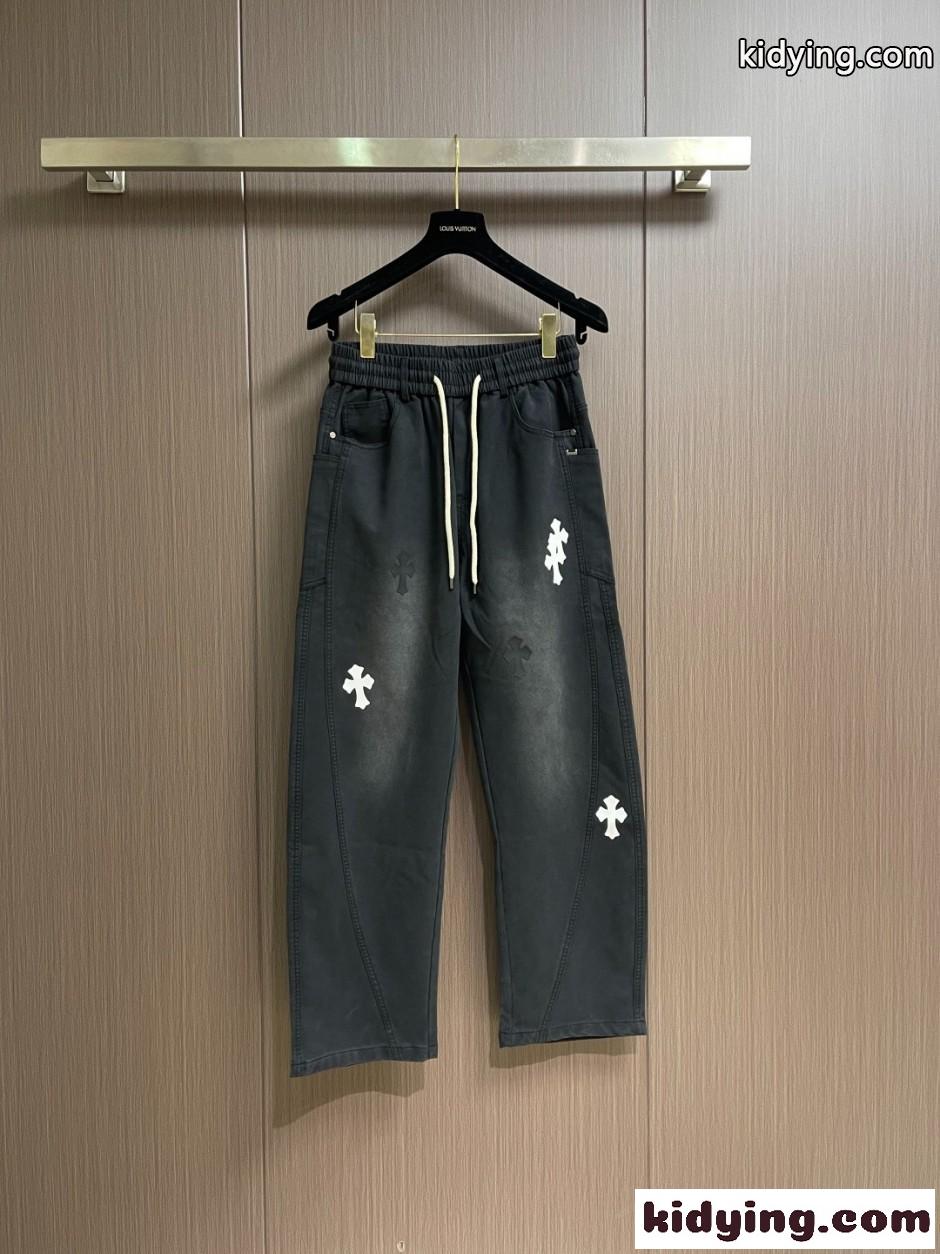 クロムハーツ ジーンズ 偽物 スタイリッシュ クロスパッチ デニムパンツ ブラック-0