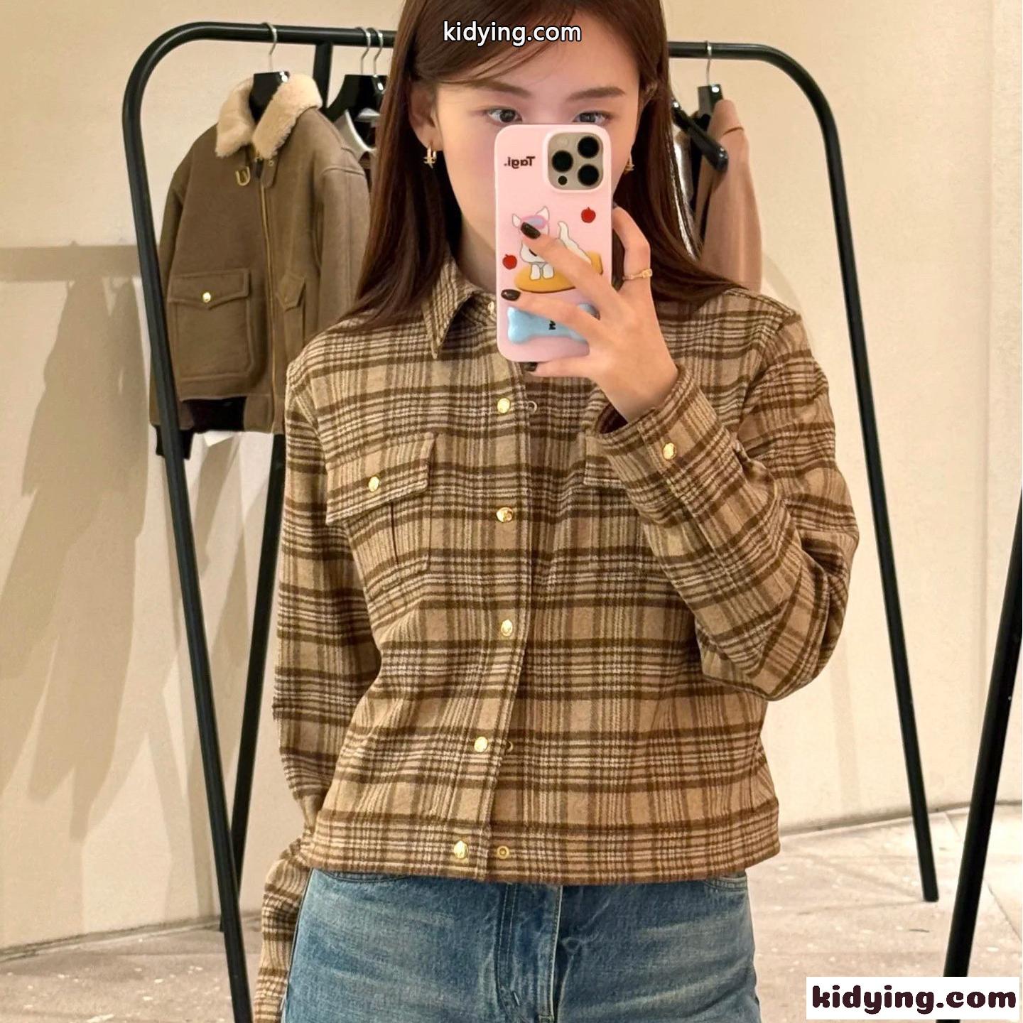 ウール＆カシミヤ チェック柄 ショート丈シャツ セリーヌ シャツ コピー レディース-0