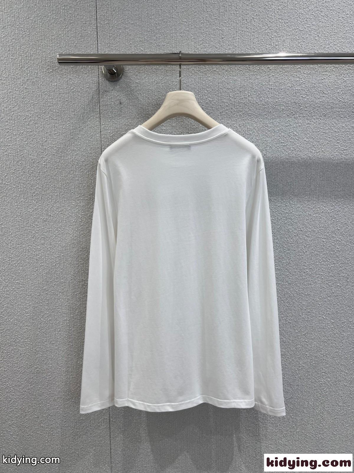 シンプル ロゴプリント 長袖Tシャツ バルマン Tシャツ コピー コットン ホワイト-2