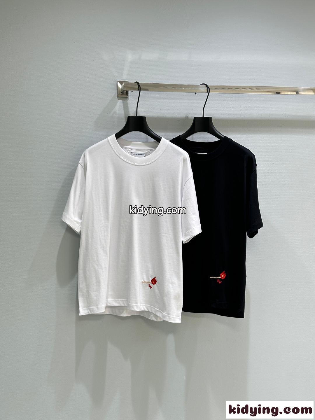 シンプル コットンジャージー 半袖Tシャツ ボッテガ・ヴェネタ Tシャツ コピー 刺繍入り-0