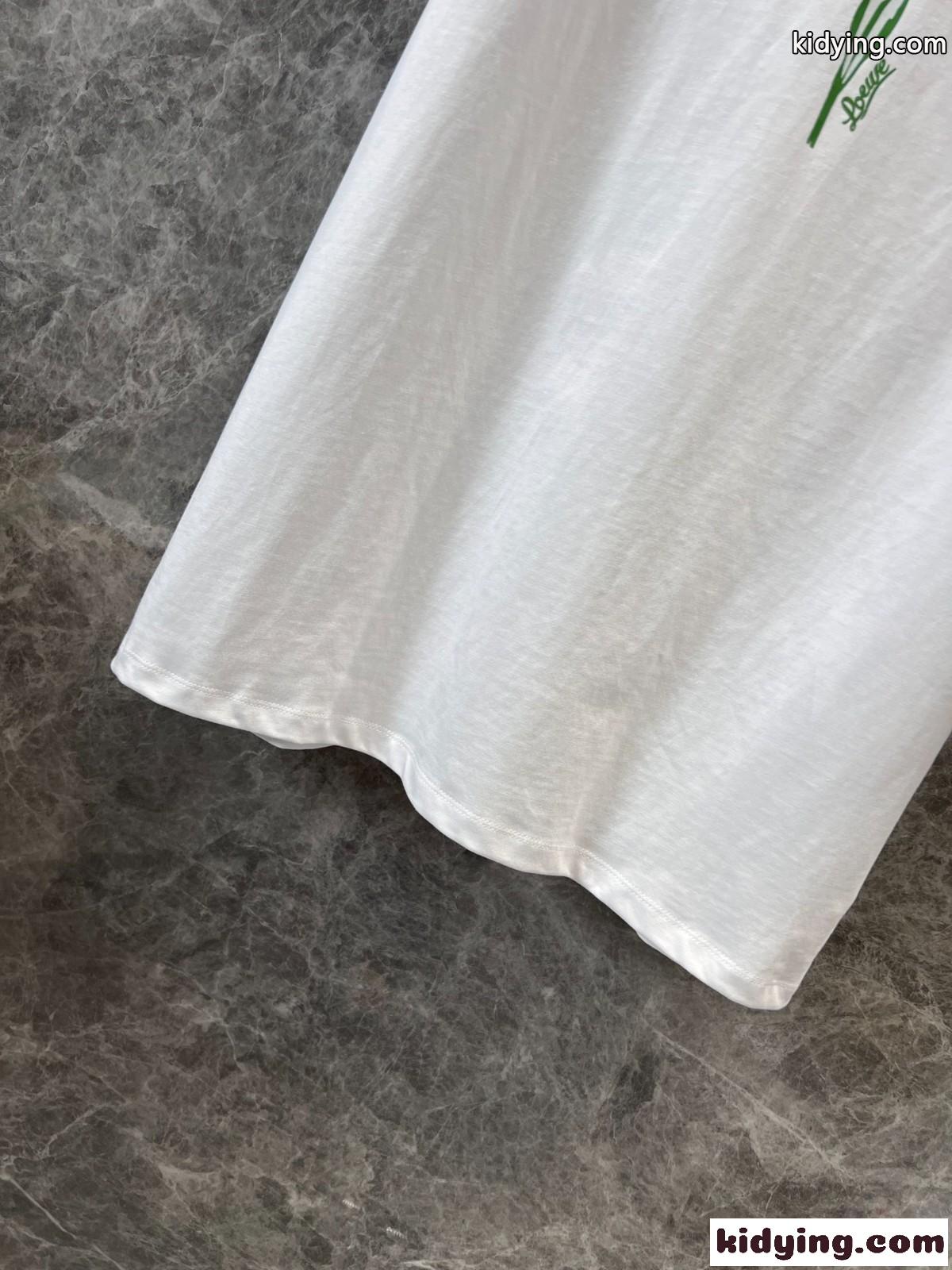 ユニセックス ゆったり 半袖Tシャツ ロエベ Tシャツ コピー コットン ホワイト-4