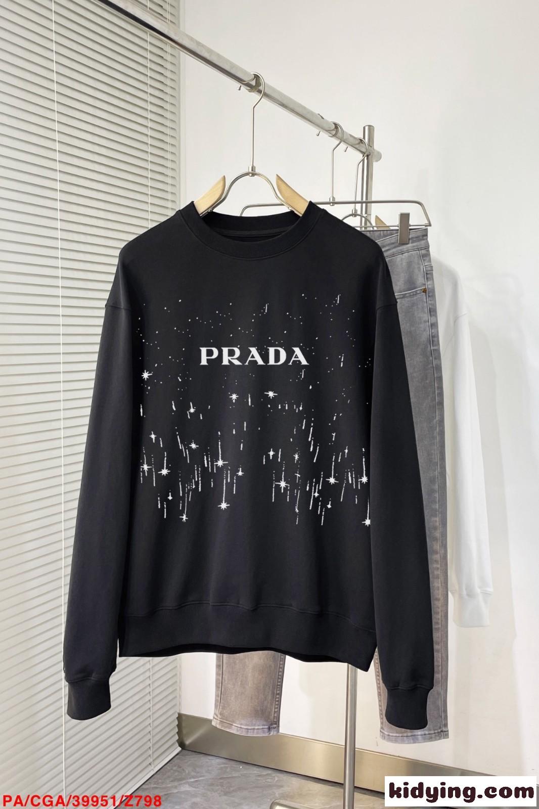 プラダ Tシャツ コピー 定番 ロゴプリント コットン スウェットシャツ ブラック-0