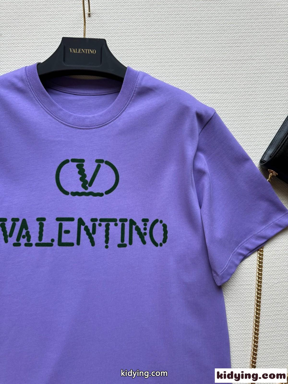 シンプル ロゴ コットン 半袖Tシャツ ヴァレンティノ Tシャツ スーパーコピー パープル-3