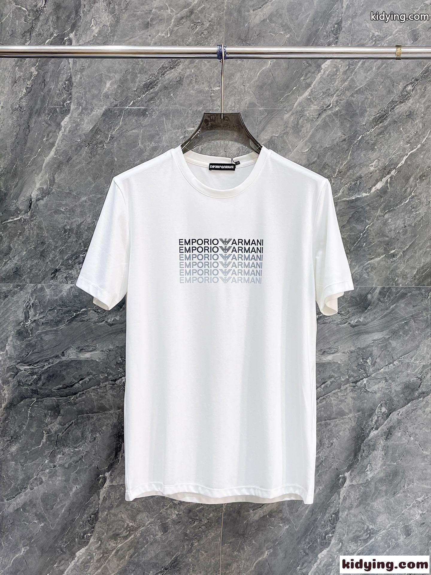 おしゃれ リピートロゴ クルーネック アルマーニ 半袖Tシャツ コピー ホワイト-0
