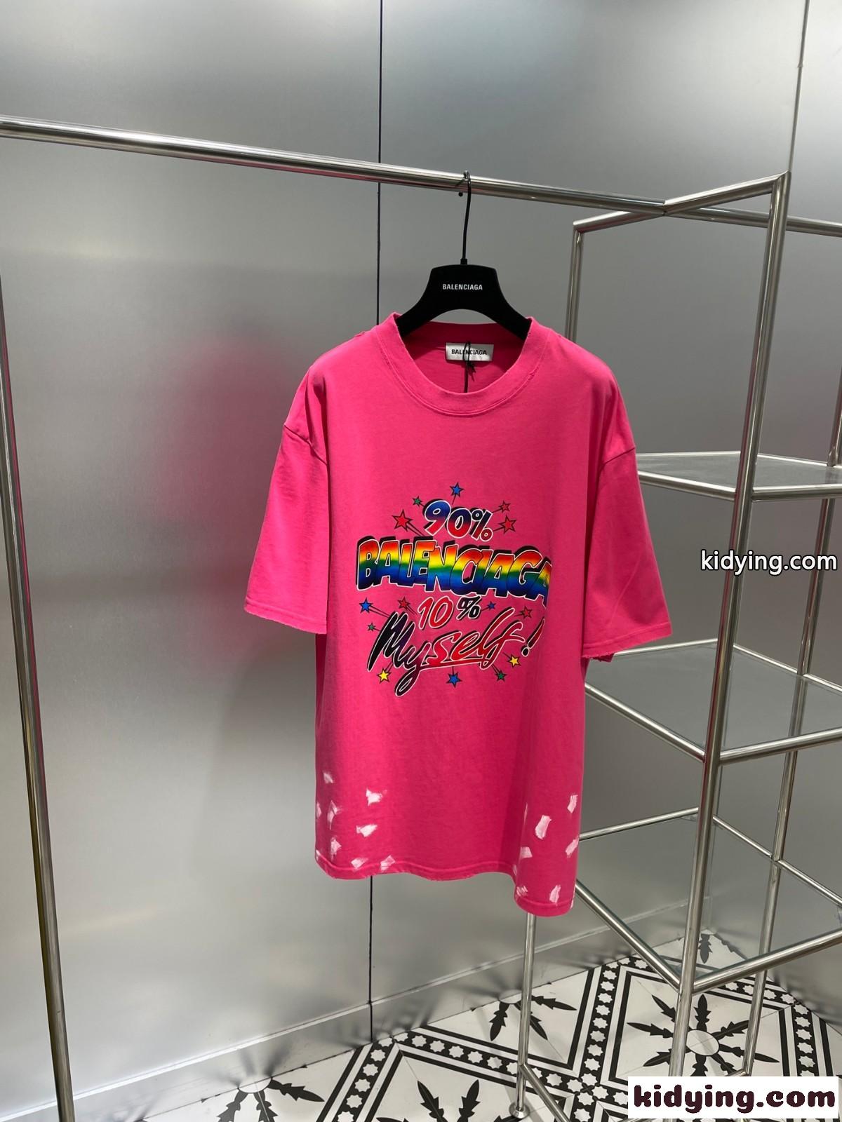 ユニセックス オーバーサイズ プリント バレンシアガ 半袖tシャツ コピー クルーネック 体型カバー-2