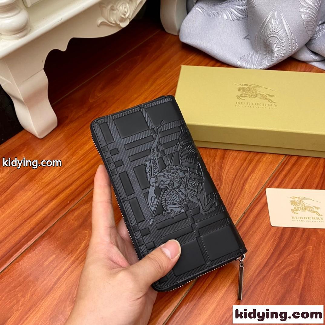 上品 カジュアル ファッション ラウンドファスナー レザー ウォレット バーバリー 財布 メンズ コピー ブラック YKKファスナー-2