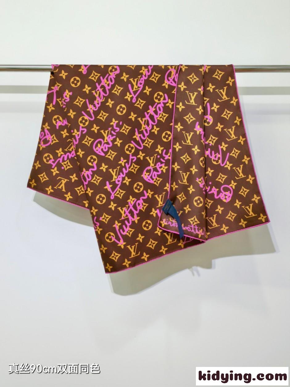 LV スクリプト シルクスカーフ ルイ・ヴィトン スカーフ コピー 90cm-3