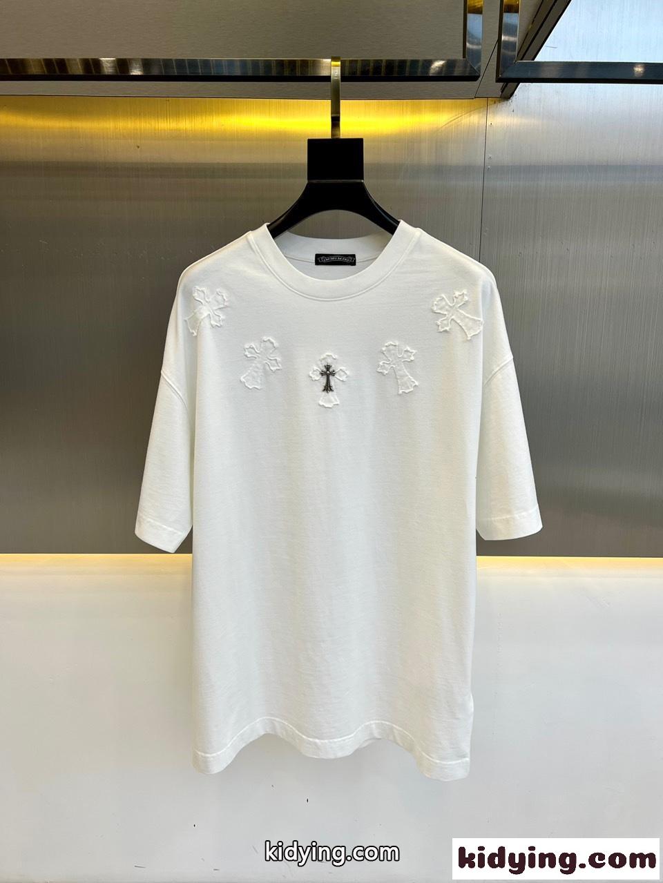 クロムハーツ Tシャツ 偽物 カジュアル クルーネック 半袖Tシャツ ホワイト-0