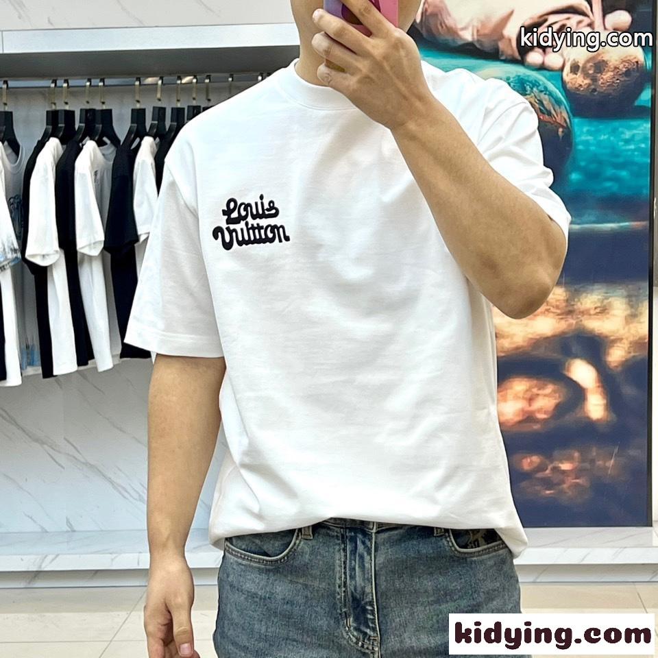 定番 お洒落 ロゴ 半袖Tシャツ ルイ・ヴィトン Tシャツ コピー コットン ホワイト-1
