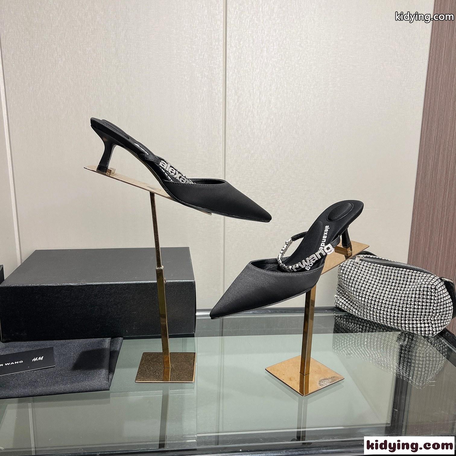 ロゴ付き ストラップ ミュール アレキサンダーワング パンプス コピー ブラック-0