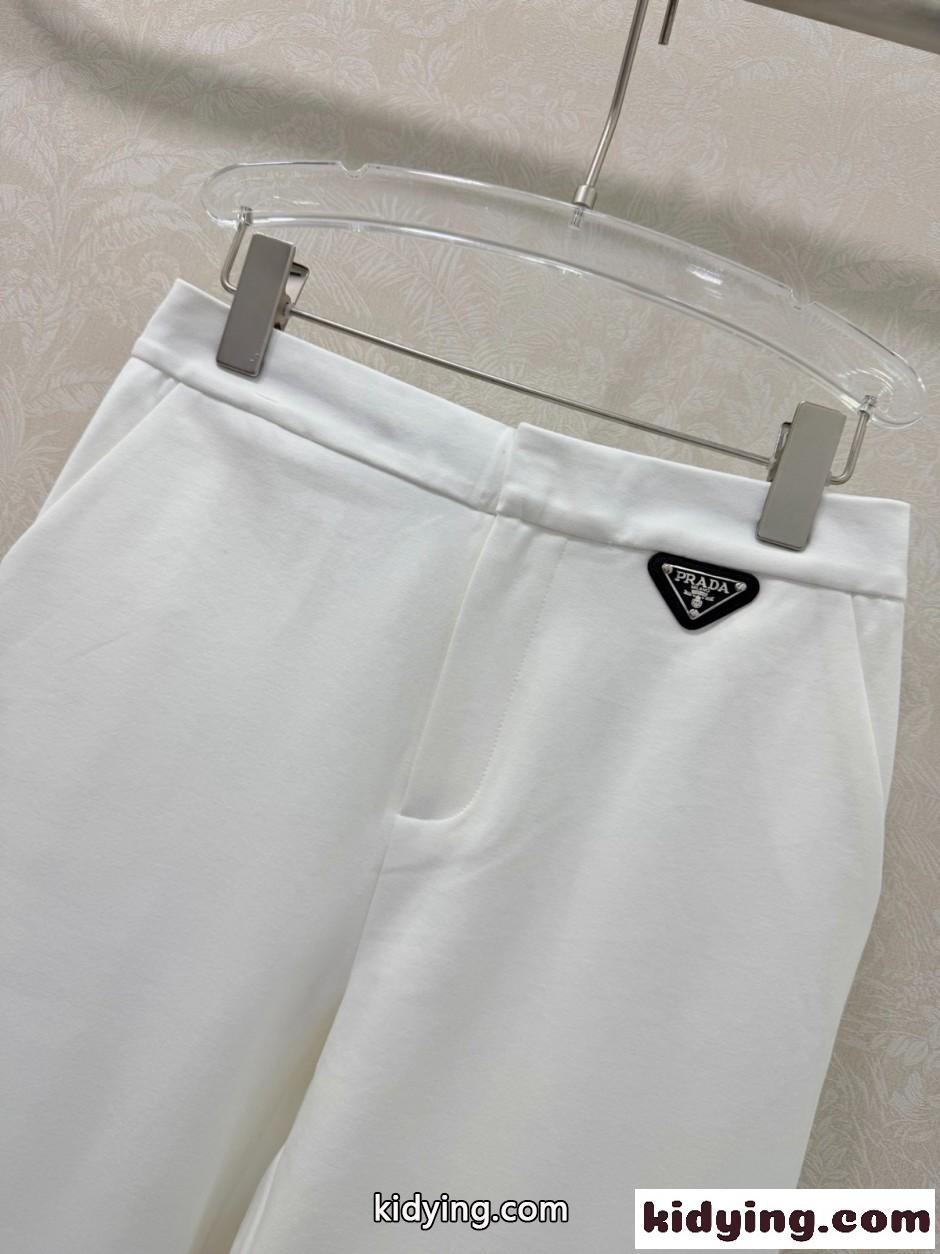 シンプル 上品 テーパードパンツ プラダ パンツ 偽物 レディース ホワイト-1