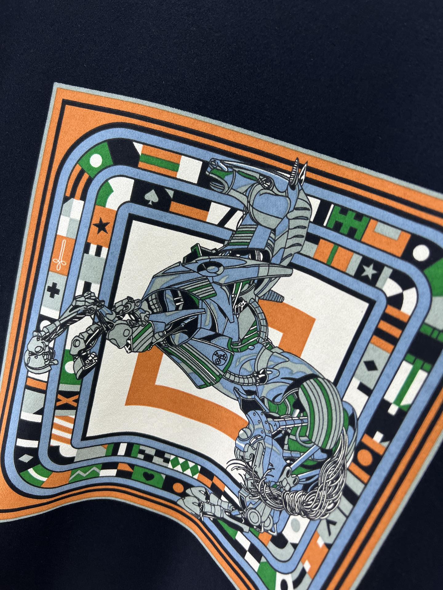 ベーシック プリント クルーネック 長袖Tシャツ エルメス Tシャツ コピー ブラック-4