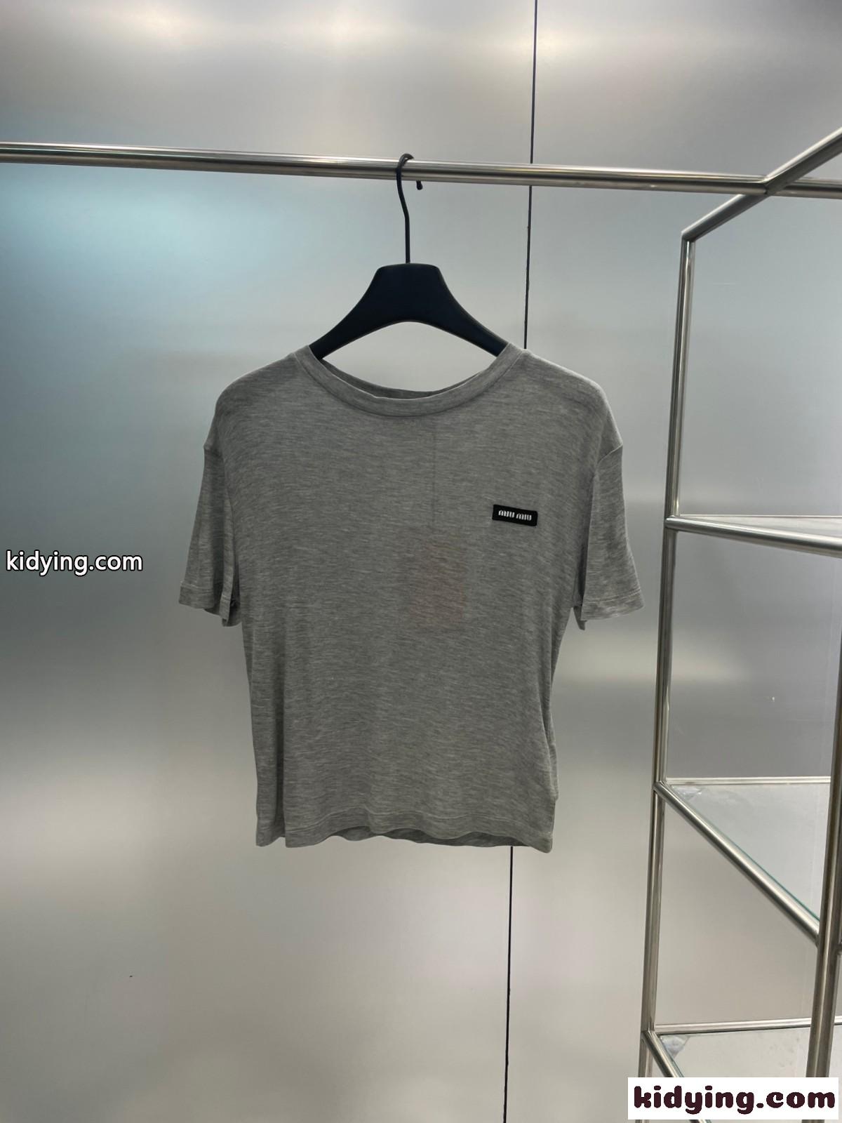 ミュウミュウ Tシャツ コピー カジュアル リブ編み ジャージー Tシャツ-0