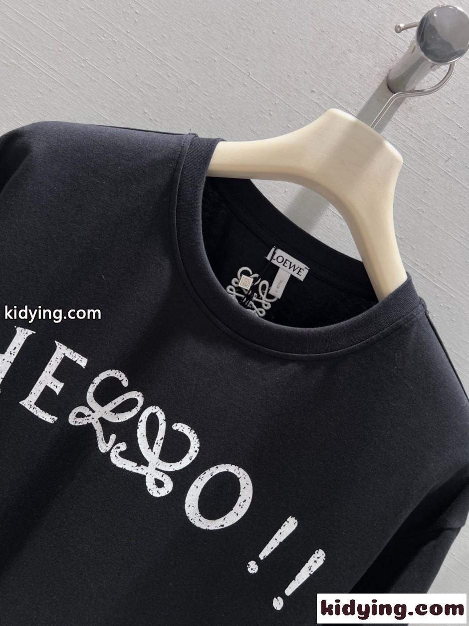 ロエベ Tシャツ コピー ユニセックス 定番 合わせやすい コットン 半袖Tシャツ ブラック-2