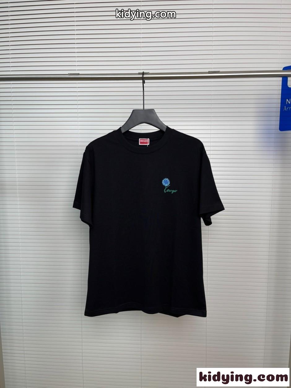 エンブロイダリー コットン 半袖Tシャツ ケンゾー Tシャツ コピー ブラック-0