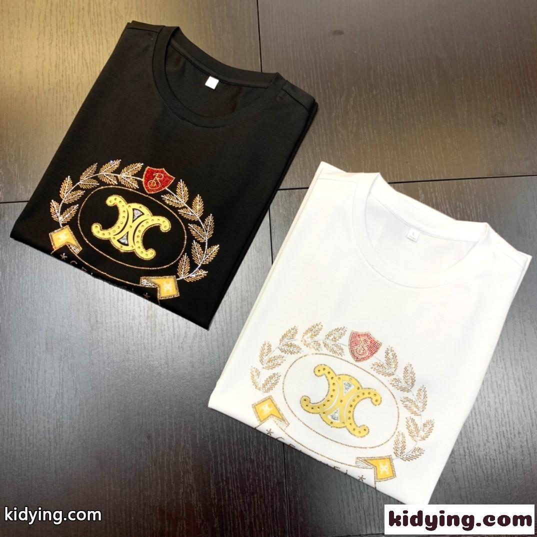 セリーヌ tシャツ コピー メンズ 柔らかい 着心地いい 半袖 クールネック カジュアル おしゃれ ホワイト ブラック-0