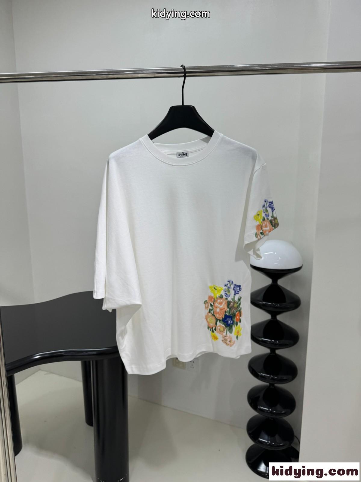 エンブロイダリー ドレープ Tシャツ ロエベ Tシャツ コピー カジュアル-0