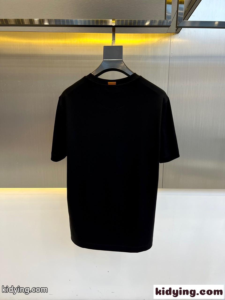 シンプル エルメネジルド・ゼニア 半袖Tシャツ コピー クルーネック ブラック-4