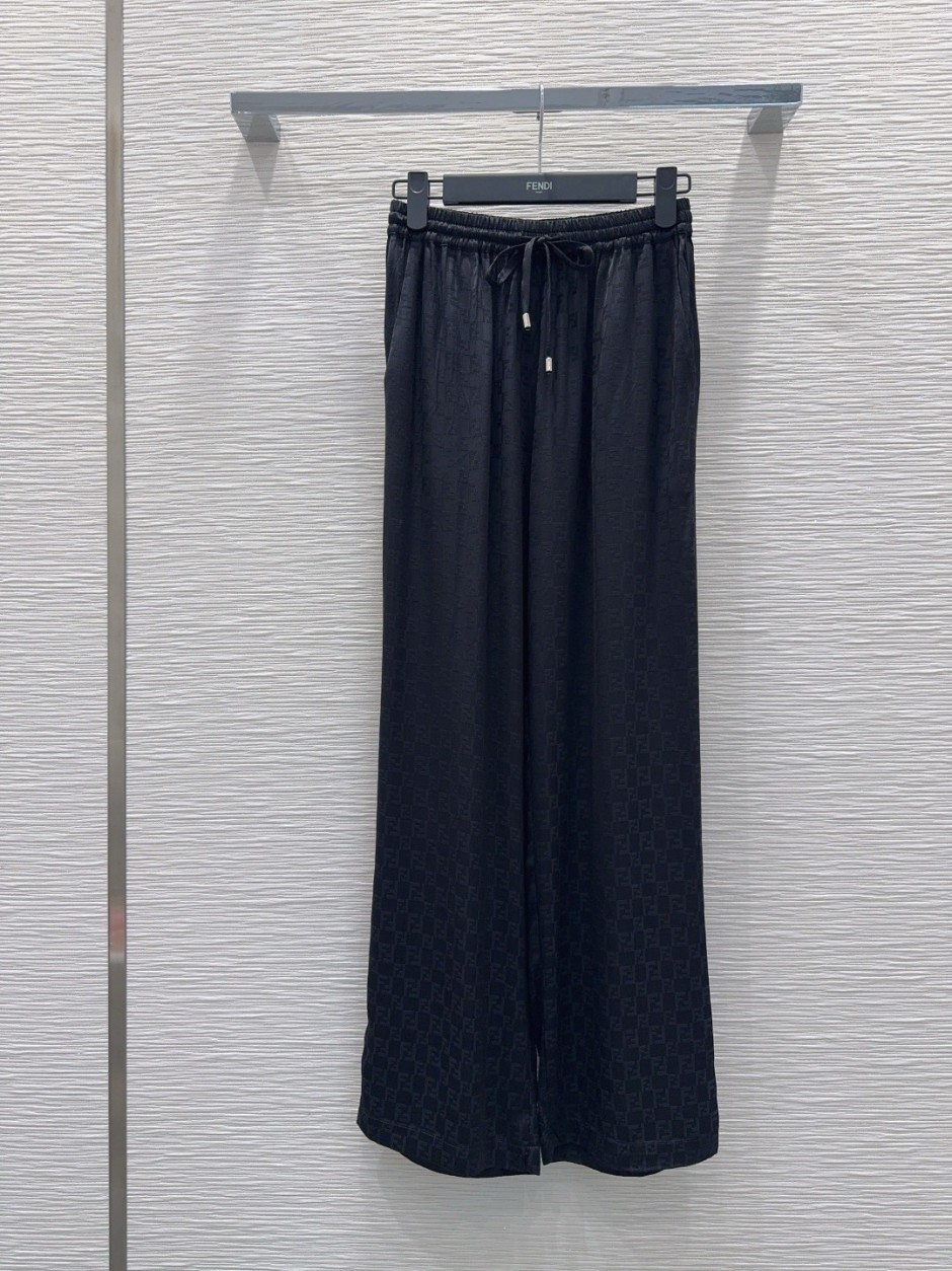 エレガント FFロゴ ジャガード ワイドパンツ フェンディ パンツ 偽物 ブラック-1