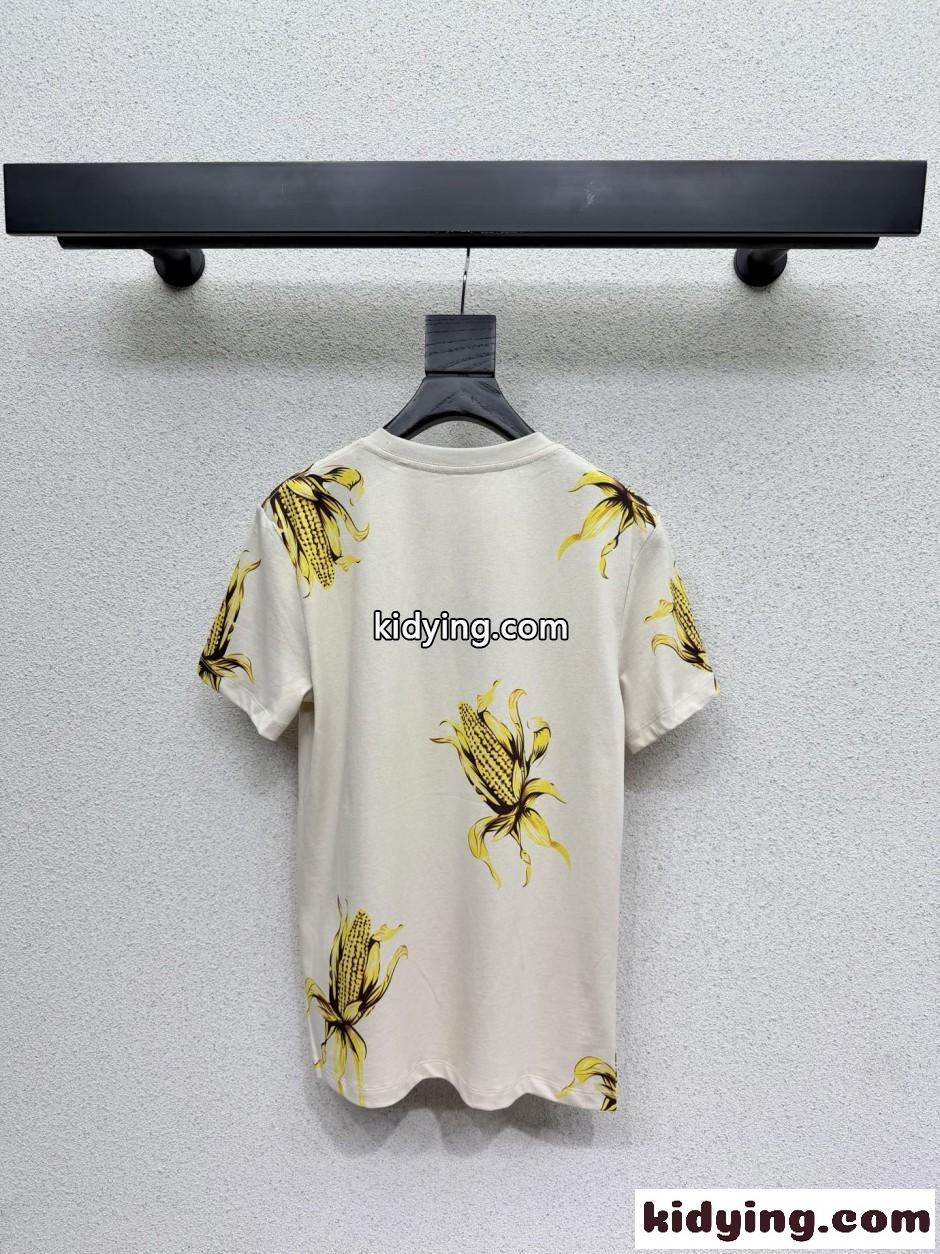 トウモロコシ コットン クルーネック 半袖Tシャツ ロエベ Tシャツ 偽物-2