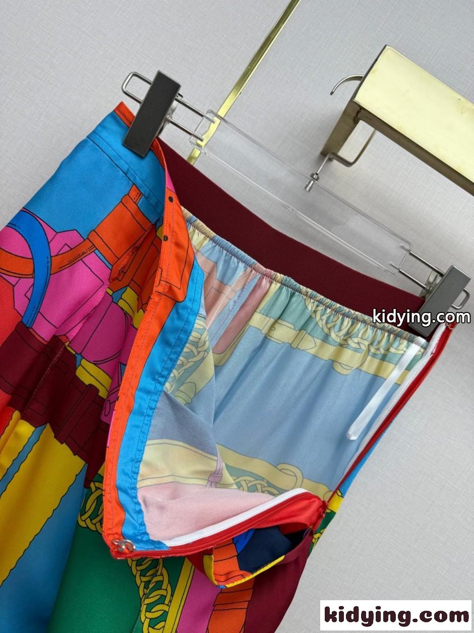 エルメス パンツ コピー 目を惹く プリント シルク ワイドパンツ-2