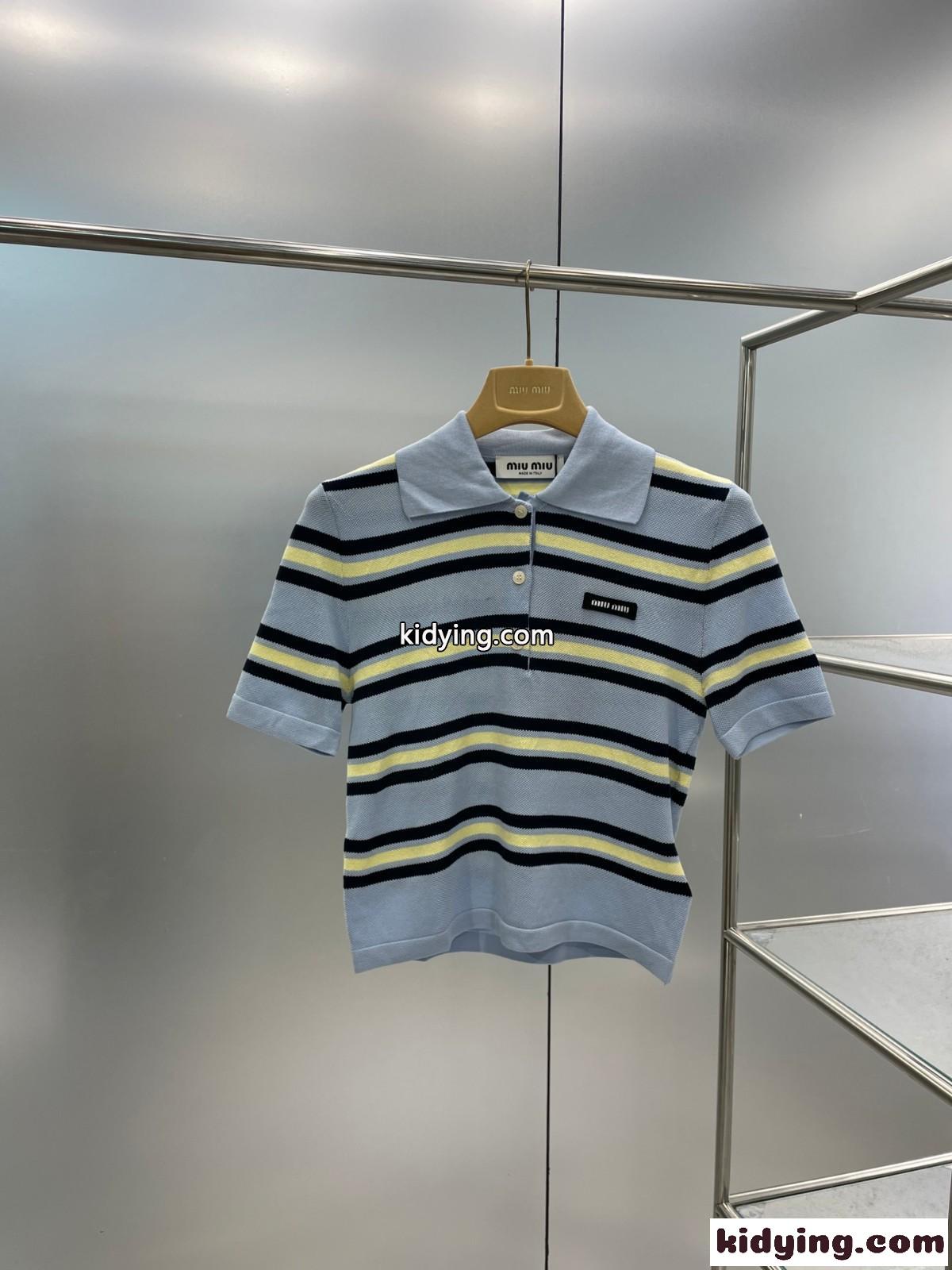ミュウミュウ ニット コピー レディース シルクxコットン ニット ポロシャツ ブルー-1
