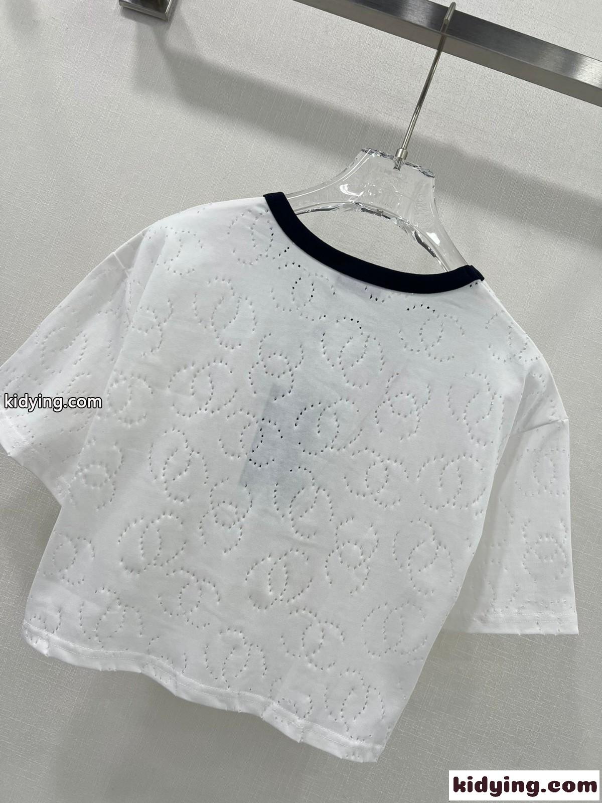 トレンド クロップド 半袖Tシャツ シャネル Tシャツ 偽物 レディース-5