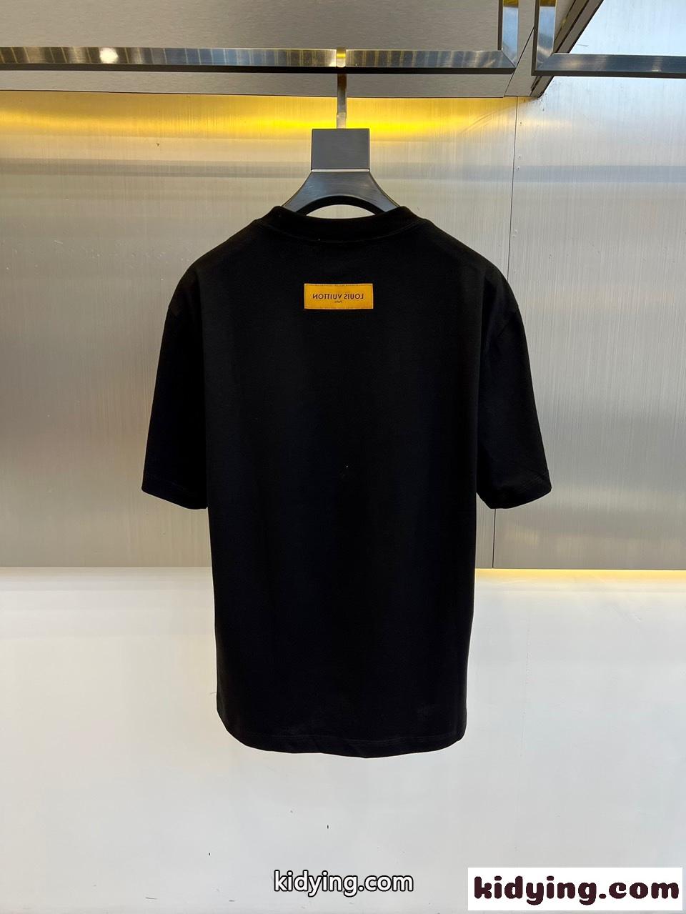 カジュアル プリント クルーネック ルイ・ヴィトン 半袖Tシャツ コピー ブラック-4