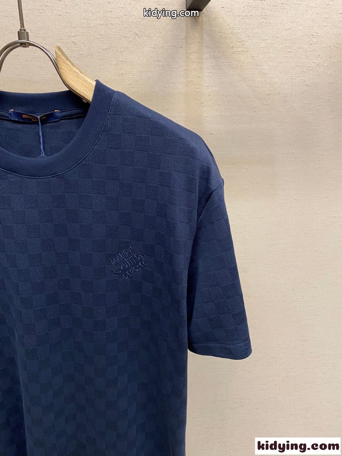 ダミエ クルーネック Tシャツ ルイ・ヴィトン 半袖Tシャツ コピー ブルー-2