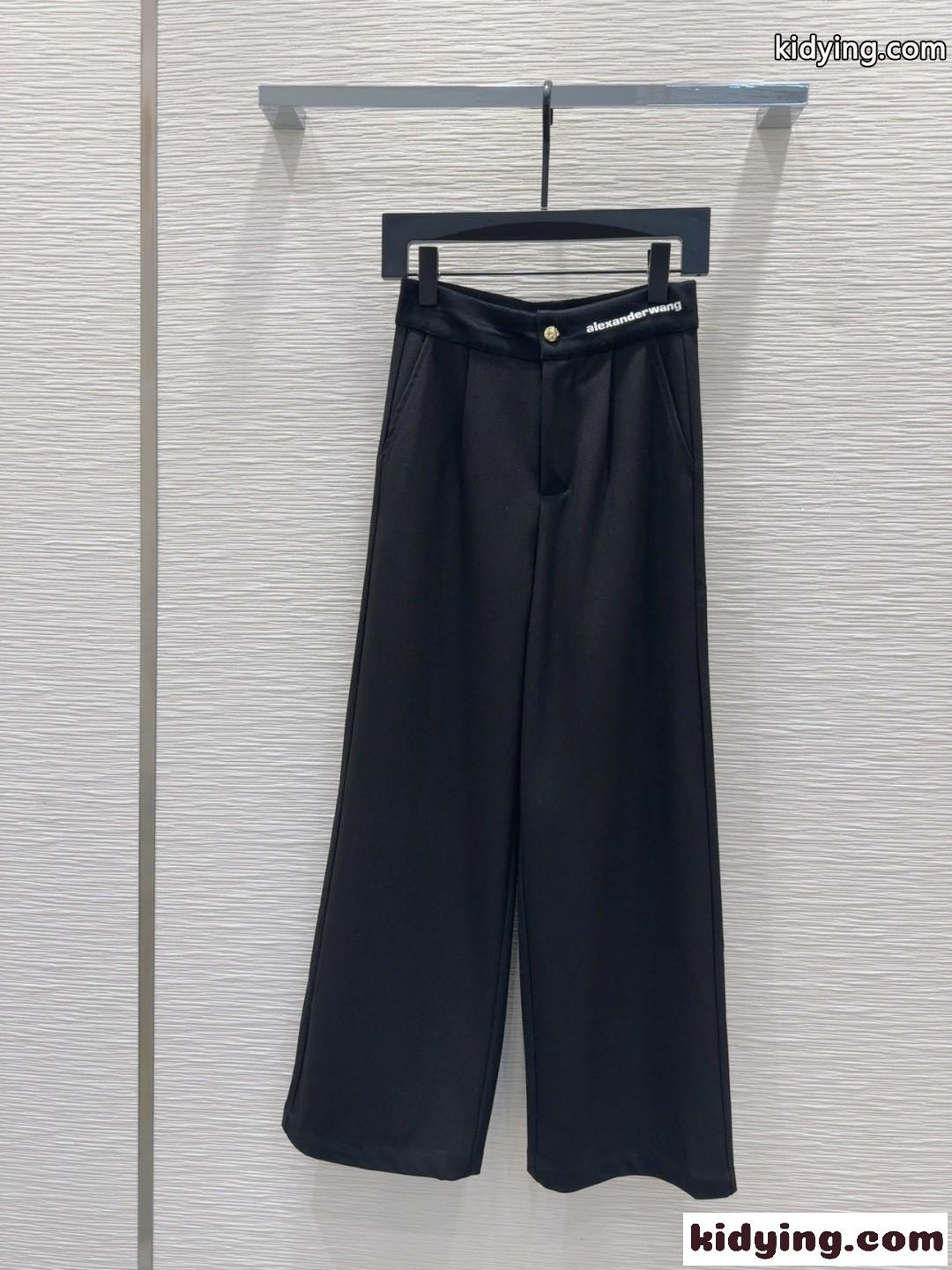 シンプル ロゴ入り ロングパンツ アレキサンダーワング パンツ コピー ブラック-0