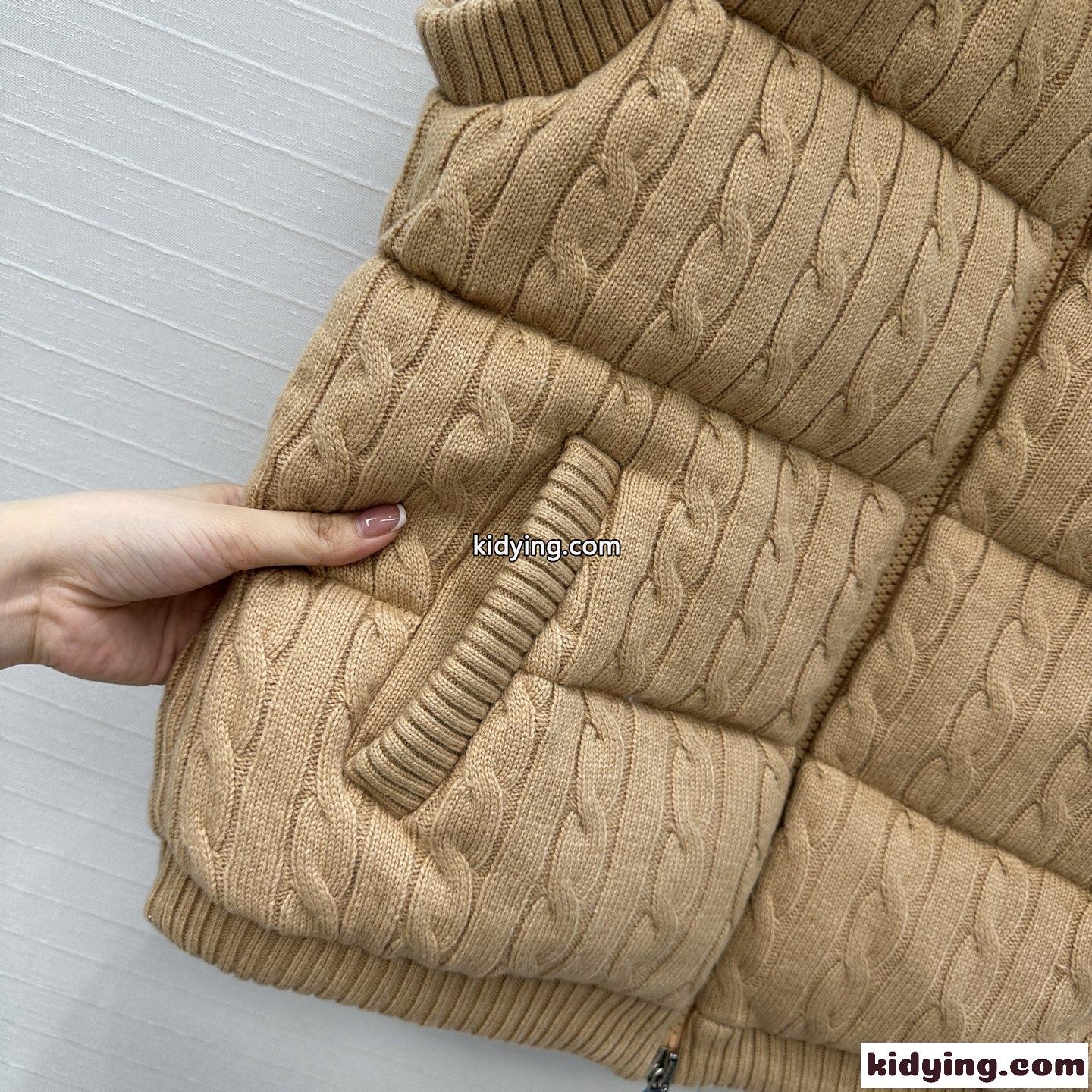 洗練された ロゴ刺繍 ケーブル編み ダウンベスト ラルフローレン ダウンジャケット 偽物 キャメル-2