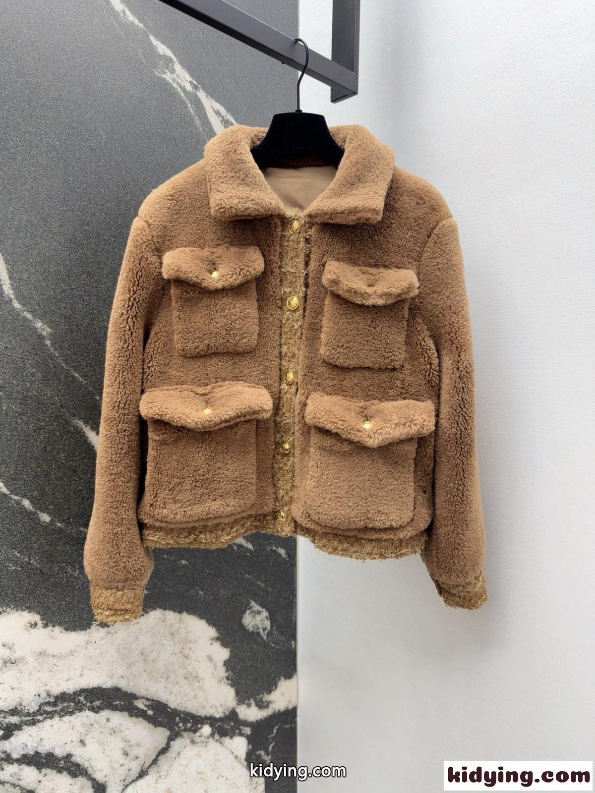 セリーヌ ジャケット 偽物 上品 可愛い ふわふわ テディボア ショートジャケット ブラウン-1