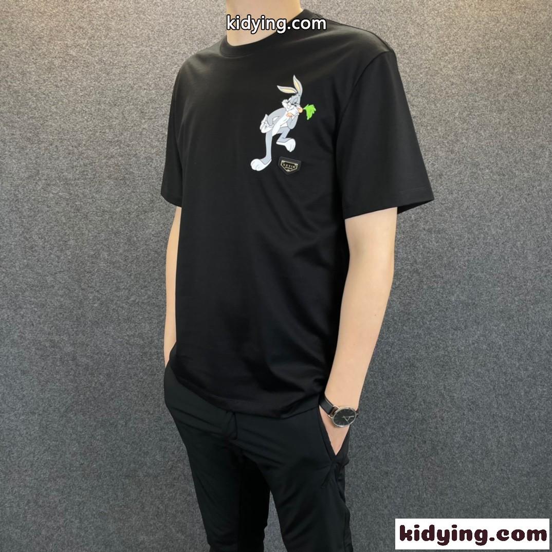 フィリッププレイン 半袖Tシャツ コピー クルーネック カジュアル 柔らかい 快適 メンズ トップス ホワイト ブラック-2