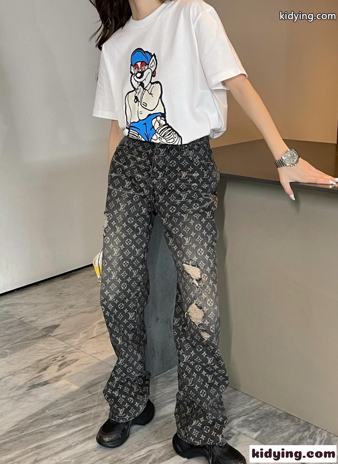 ユニセックス 人気 バギーデニムパンツ モノグラム ルイ・ヴィトン パンツ コピー ジーンズ-4