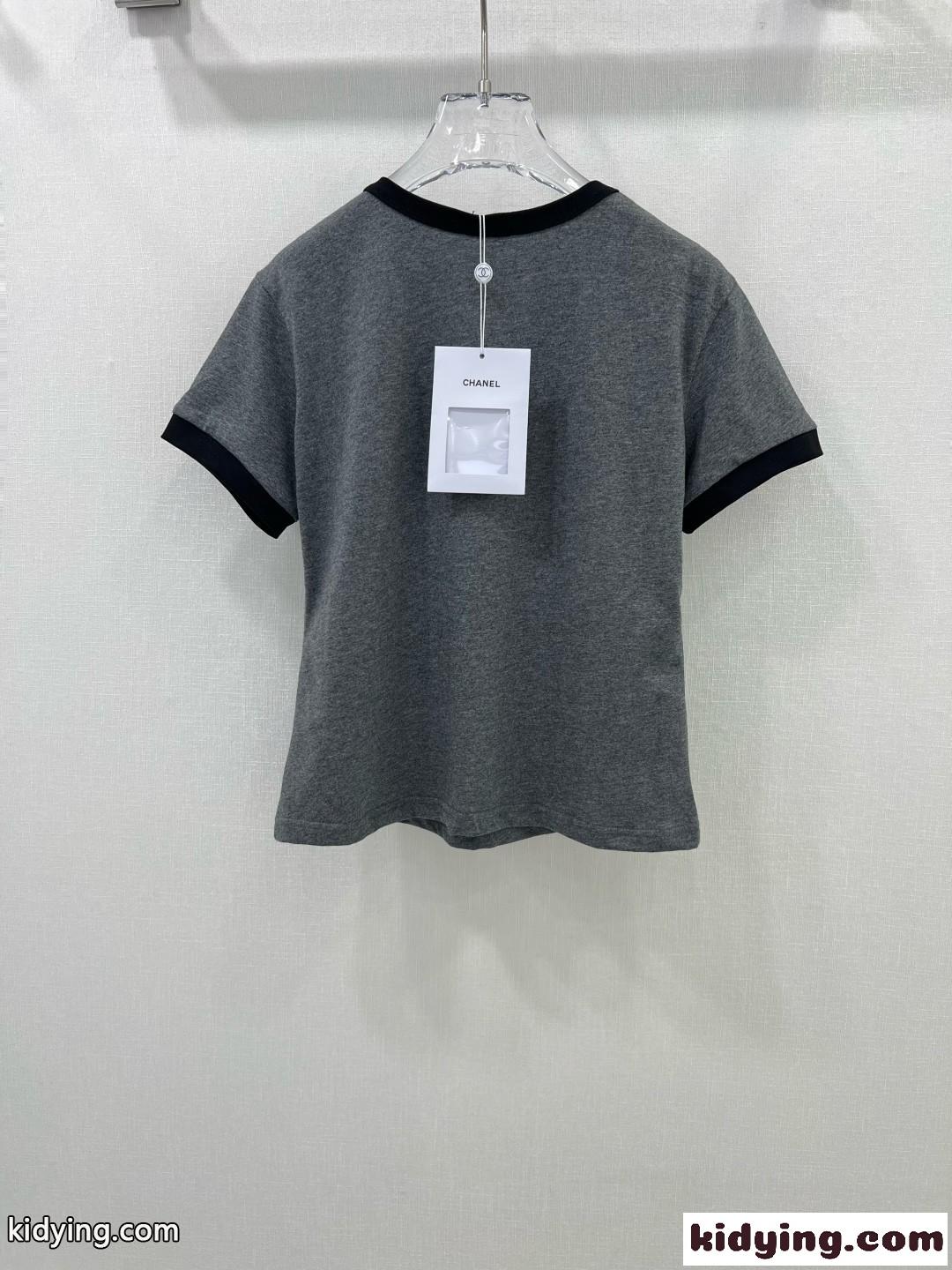 カジュアル おしゃれ コットン 半袖Tシャツ シャネル Tシャツ コピー グレー-3