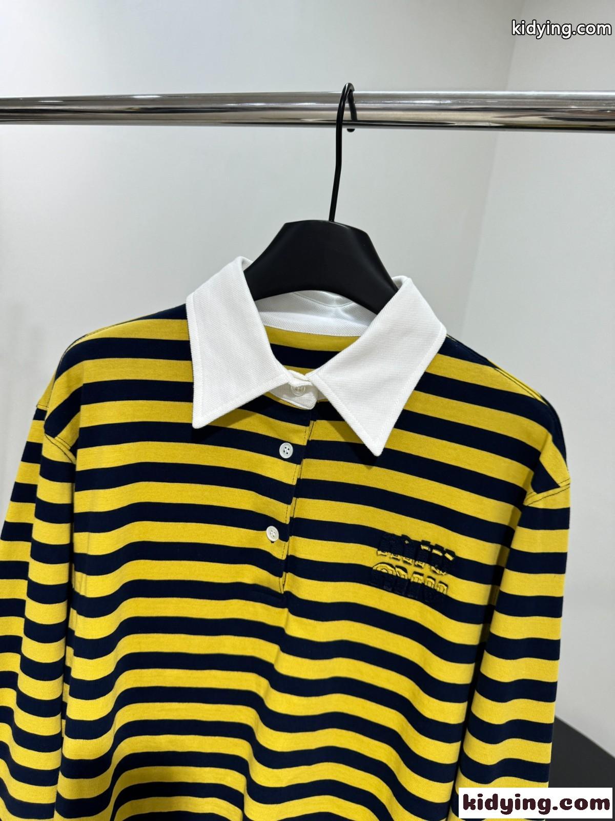 カジュアル ボーダー柄 ポロシャツ ミュウミュウ Tシャツ コピー 長袖 トップス-1