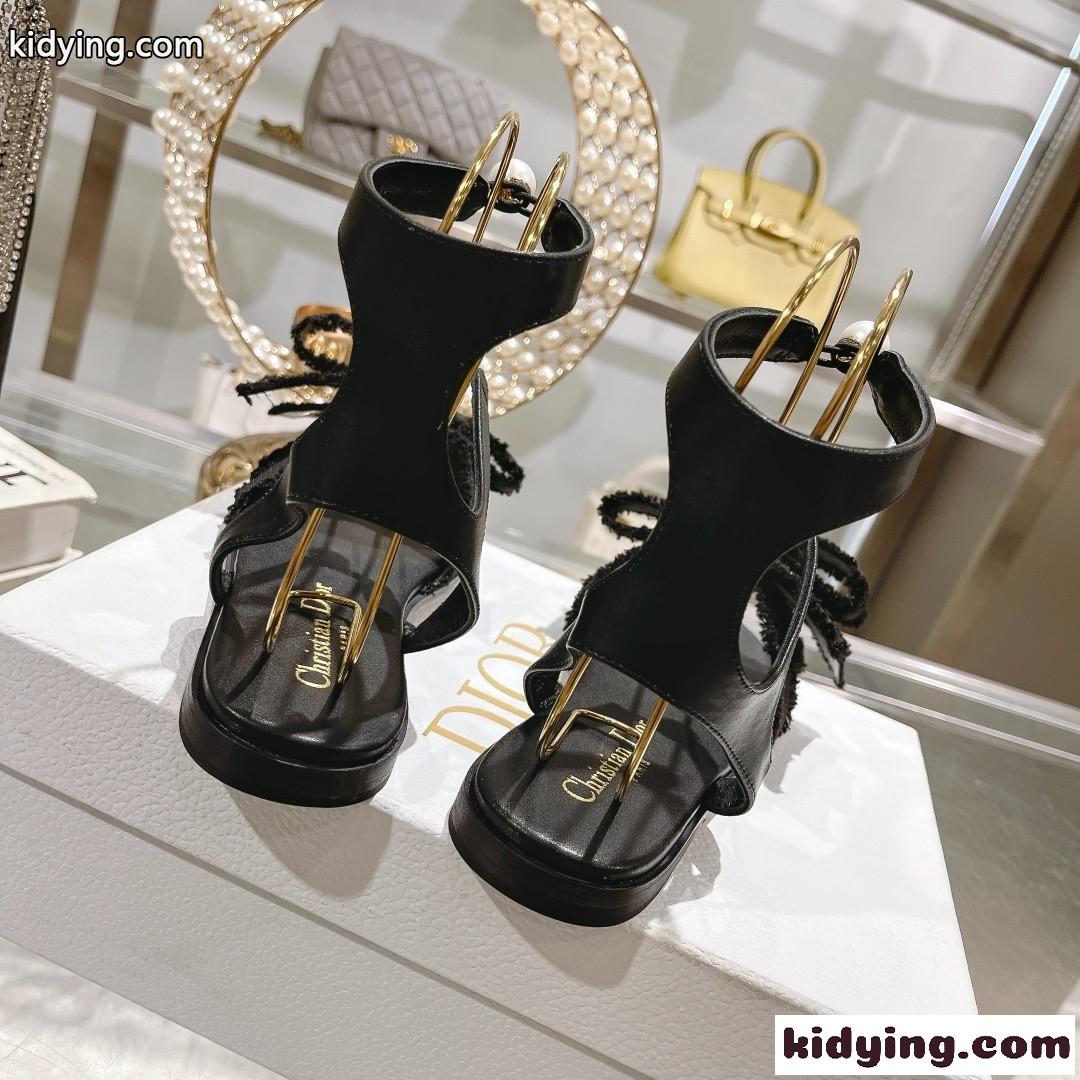 可愛い リボン パール Dior Adiorable サンダル クリスチャン・ディオール サンダル コピー ブラック-3