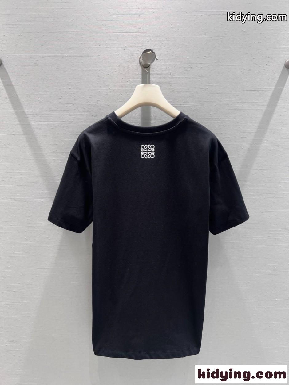ロエベ Tシャツ コピー ユニセックス 定番 合わせやすい コットン 半袖Tシャツ ブラック-1