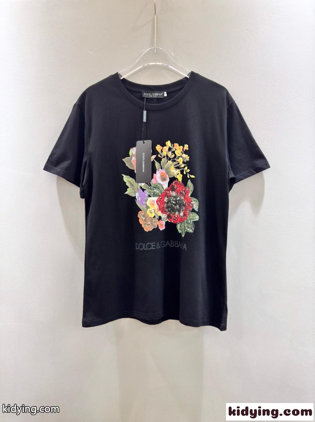 カジュアル おしゃれ プリント 半袖Tシャツ ドルチェ&ガッバーナ Tシャツ コピー ブラック-1