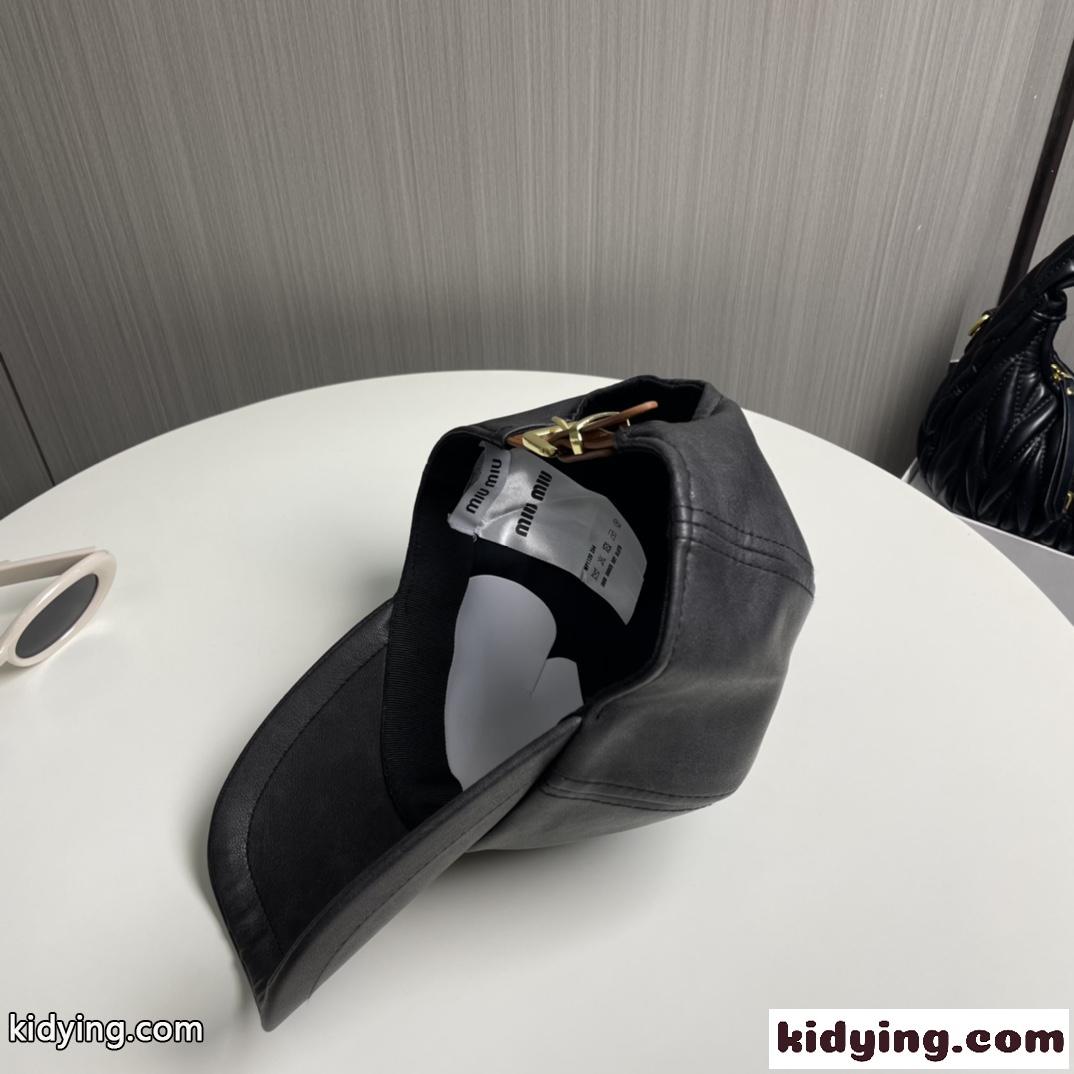 カジュアル 上品 レザーキャップ ミュウミュウ キャップ 偽物 帽子 ブラック-3