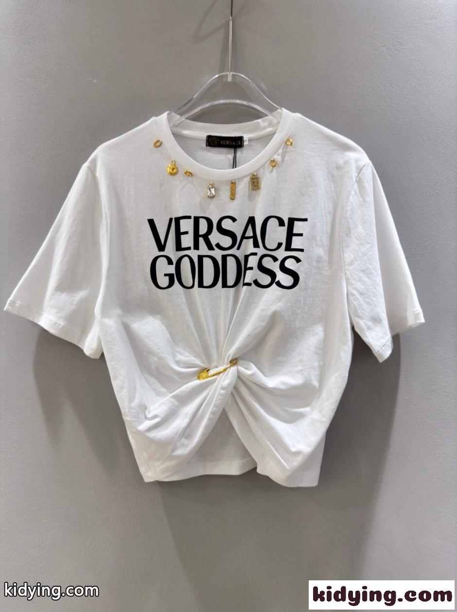 ヴェルサーチ Tシャツ コピー セーフティー ピン ロゴ 半袖Tシャツ ホワイト-1