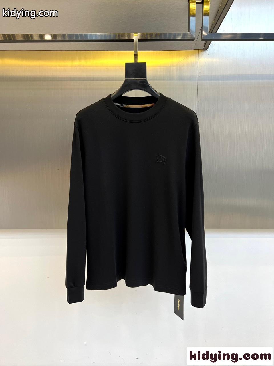 エルボーパッチ付き クルーネック長袖Tシャツ バーバリー Tシャツ 偽物 ブラック-0