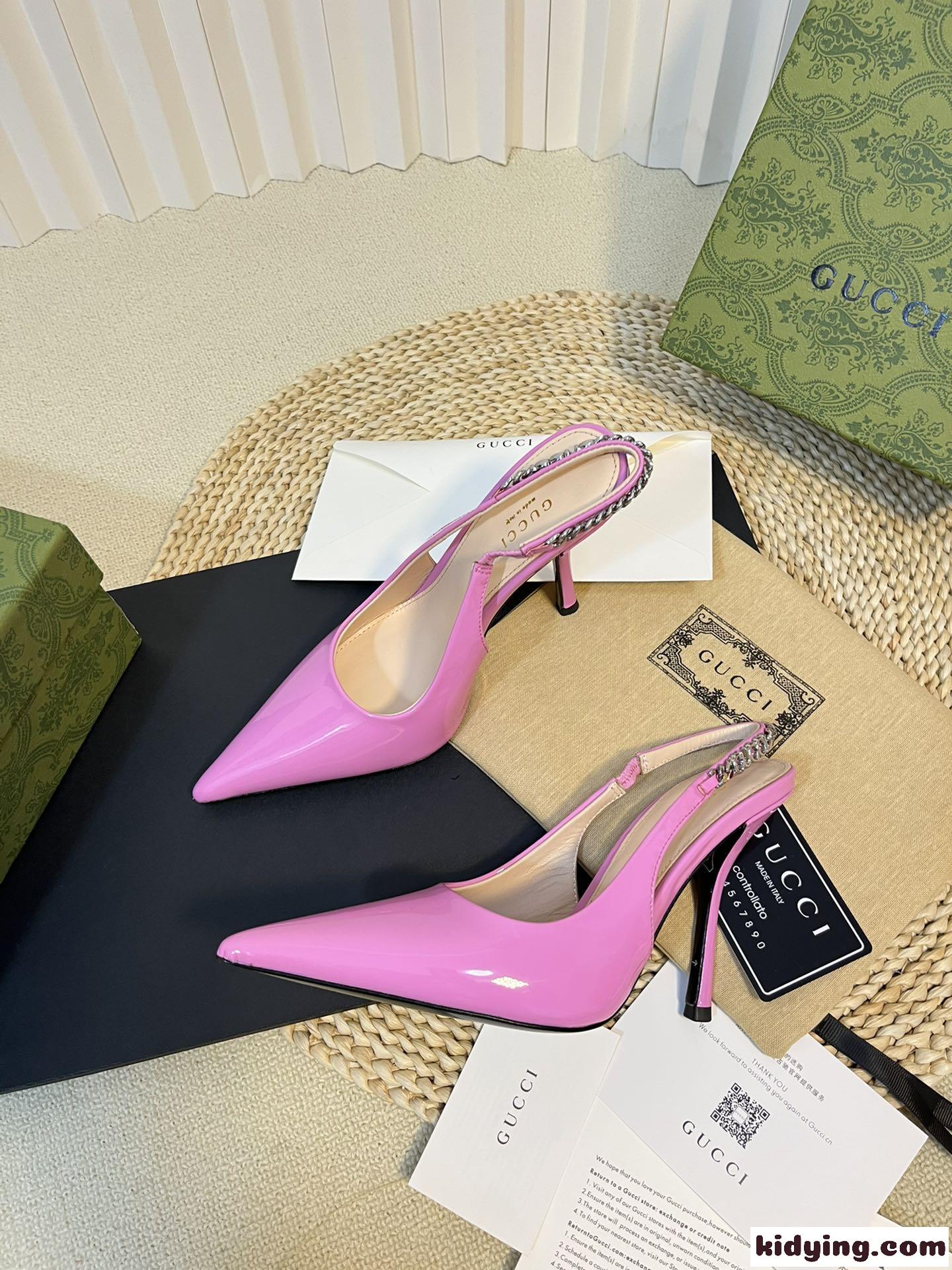 スリングバックパンプス グッチ パンプス スーパーコピー パテントレザー ピンク-1